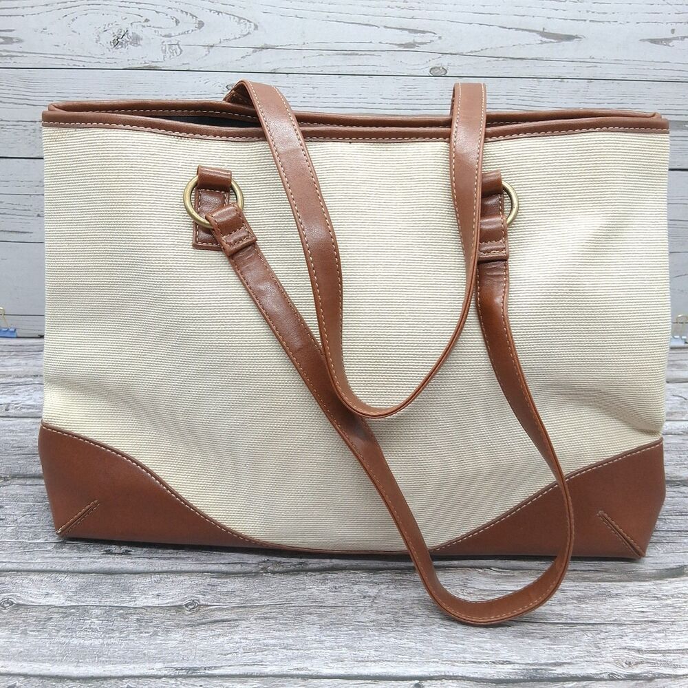 VTG Coldwater Creek Handbag Y2K Purse Tan W/Brown Faux Leather Trim & Coin Purse - Picture 9 of 16